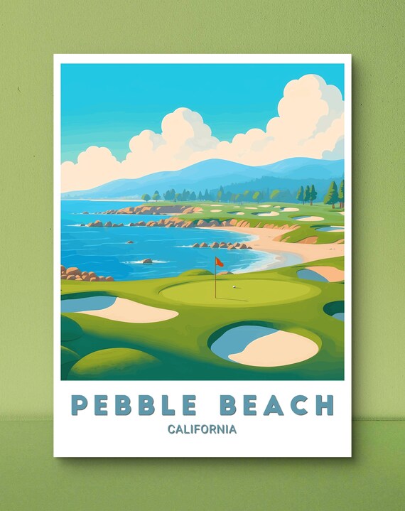 Pebble Beach California Coastal Golf Vintage Style Travel Poster