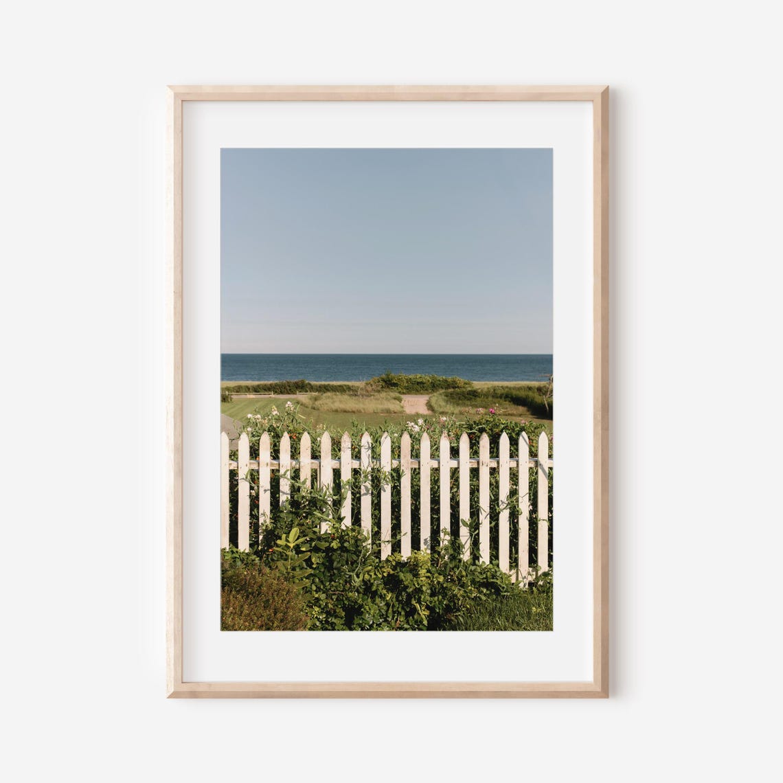 White Picket Fence With Ocean Views Beyond the Dunes Art Poster