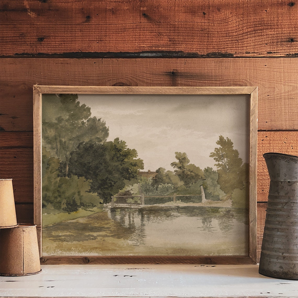 Green Landscape Painting, Vintage Landscape Art Print - Image 3