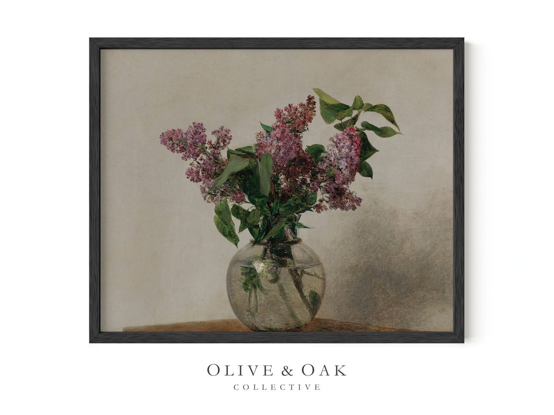 Moody Floral Painting Lilac Vase Art Print Farmhouse Decor Printed Or Framed 389 M - Image 3