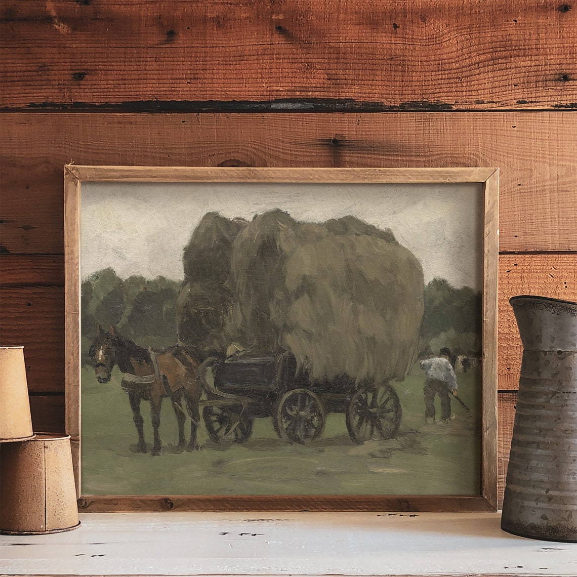 Country Landscape Hay Wagon Horse Wall Art Print - Image 4
