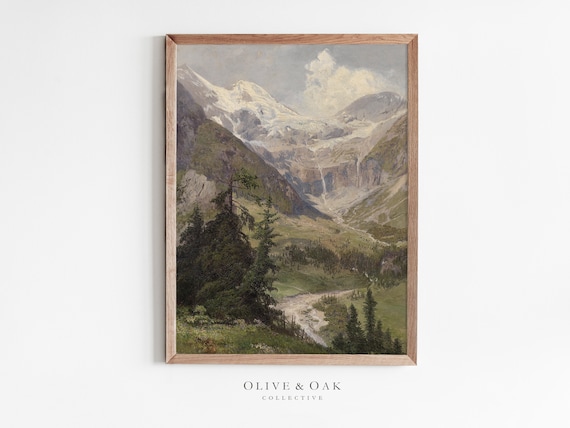 Rustic Mountain Landscape, Vintage Nature Art Print