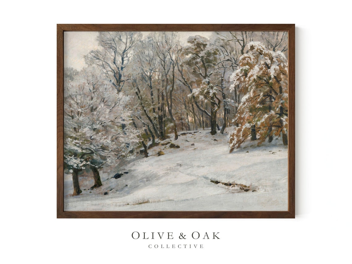 Snowy Trees Painting Vintage Winter Landscape Print Cozy Cabin Decor Printed Or Framed 359 - Image 2