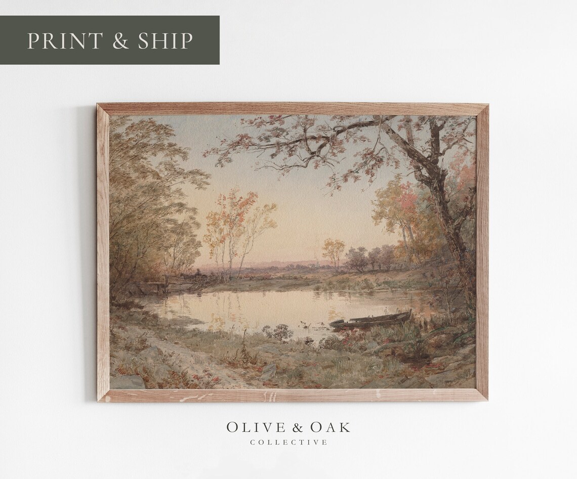 Autumn Lake Landscape, Rustic Fall Decor