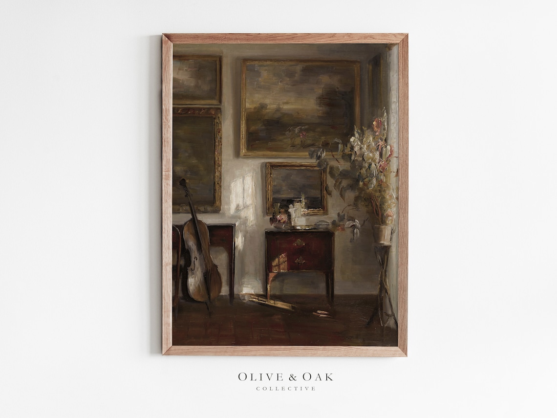 Moody Still Life Painting, Neutral Vintage Art Print