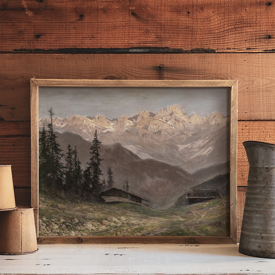 Rustic Mountain Painting Cabin Decor, Vintage Art Print - Image 2
