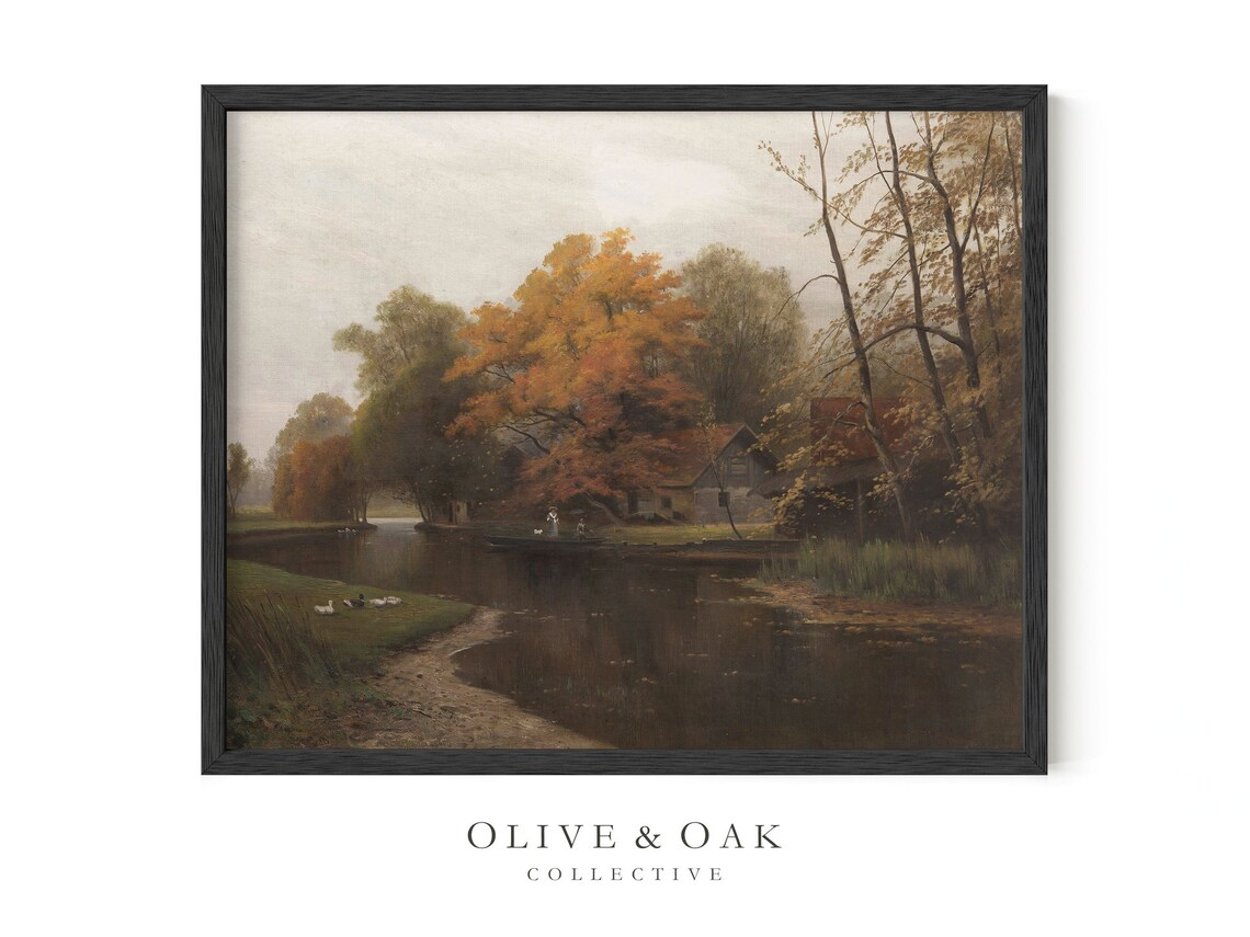 Autumn Landscape Painting, Vintage Country Fall Decor - Image 3