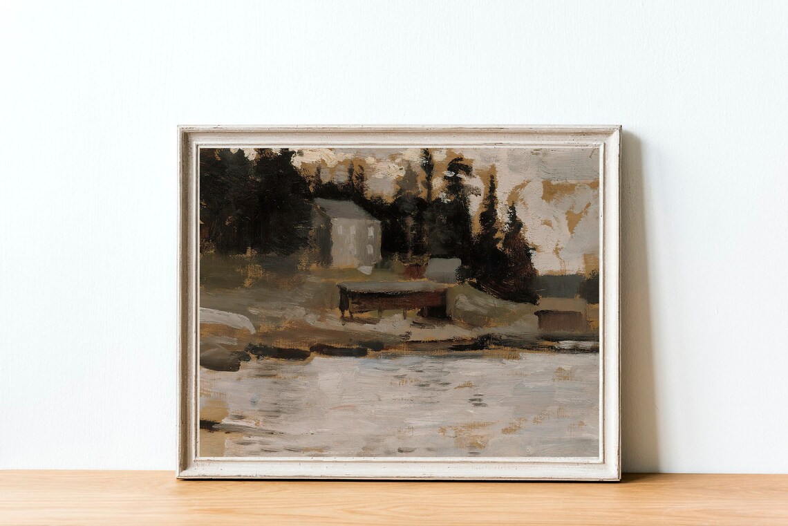 Rustic Landscape Painting, Abstract Cabin Decor - Image 3