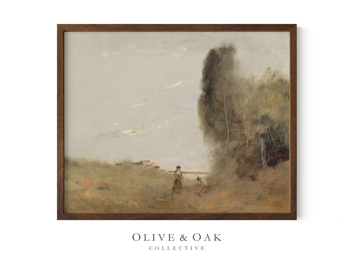 Neutral Landscape Painting, Muted Autumn Country Decor - Image 2