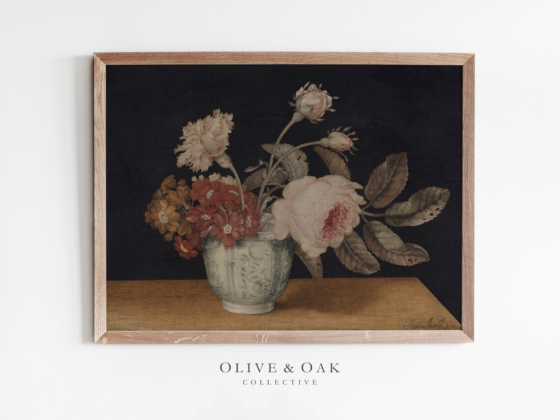 Moody Floral Painting, Vintage Botanical Art Print