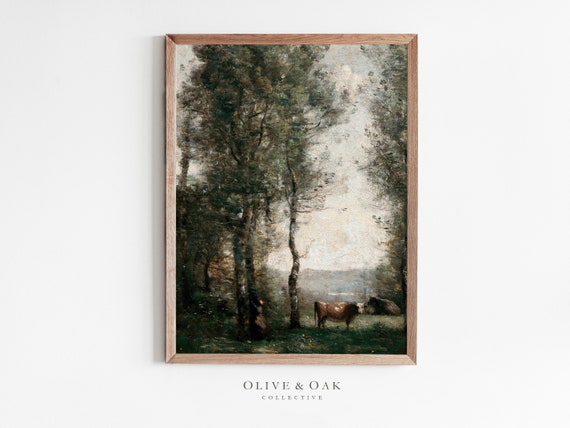 Vintage Cow Pasture Landscape Art Print