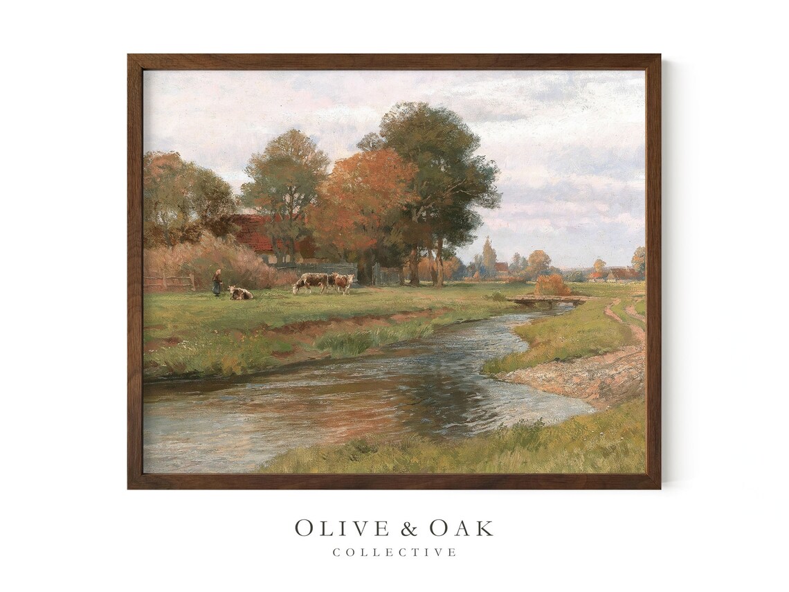 Vintage Farmhouse Landscape, Autumn Country Decor - Image 2