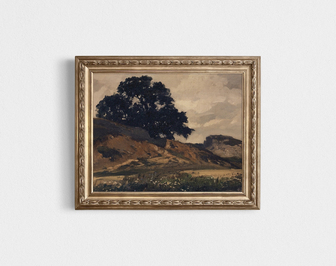 Moody Landscape Oil Painting, Rustic Traditional Art Print - Image 2