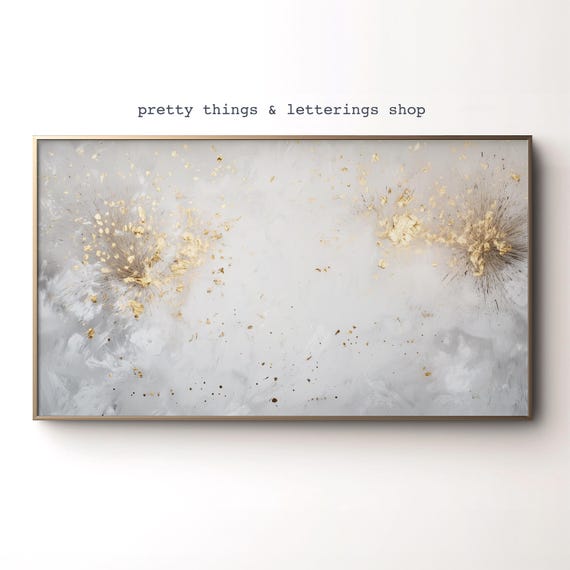 Nye Frame Tv Art New Years Eve Fireworks Cream And Gold Abstract Painting Frame Tv Art Holiday Party