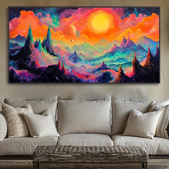 3d Textured Wall Art Colorful Mountain Painting On Vibrant Landscape Painting Boho Modern Art Statement Piece Energetic Skyline Art