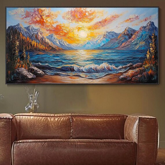 Sunrise Textural Art Vibrant Mountain Landscape Oil Painting Large Wall Art For Living Room Contemporary Nature Artwork Modern Home Decor