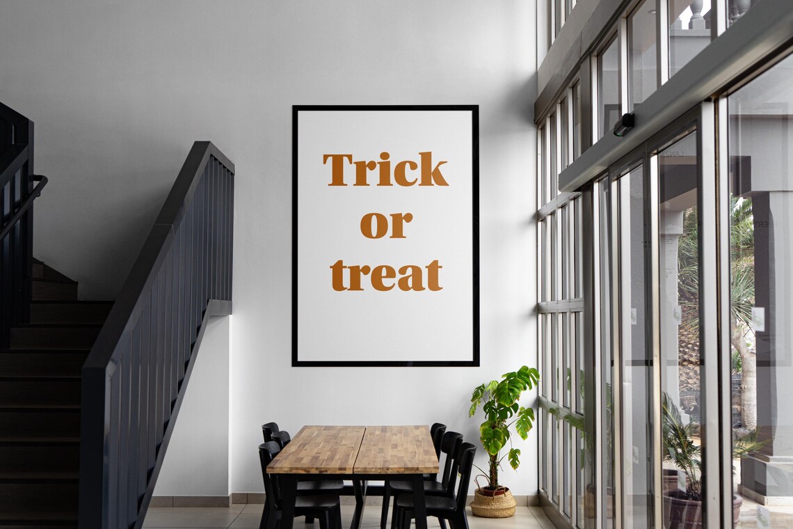 Trick or Treat Halloween Poster Orange Typography Minimal Fall Decor Art - Image 2