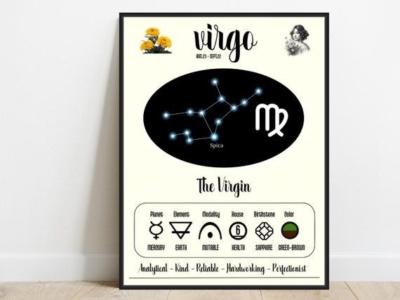 Virgo Zodiac Print Astrology Wall Art Constellation Poster Horoscope Gifts Home Office Decor