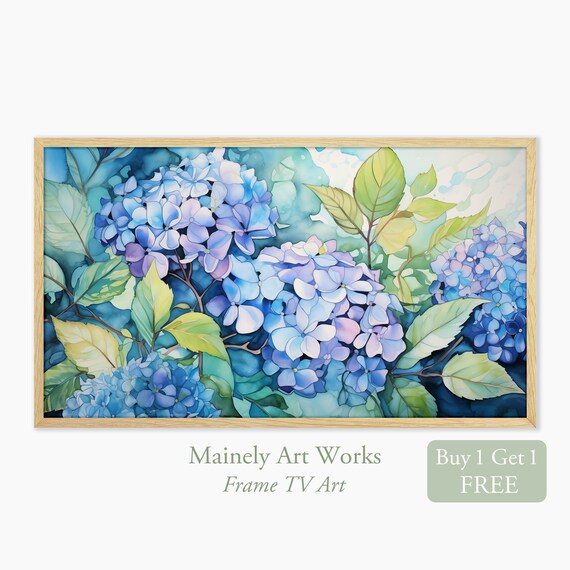 Blue Hydrangea Watercolor Lush Floral Spring Garden Wall Art Poster