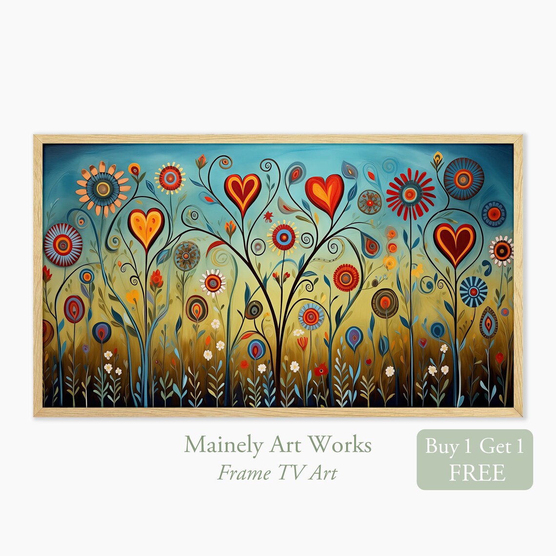 Valentine Folk Art Heart Flowers Travel Poster