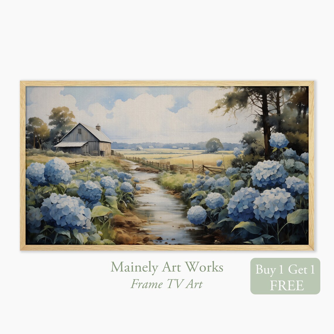Farmhouse Country Farm Painting, Rustic Wall Art Print