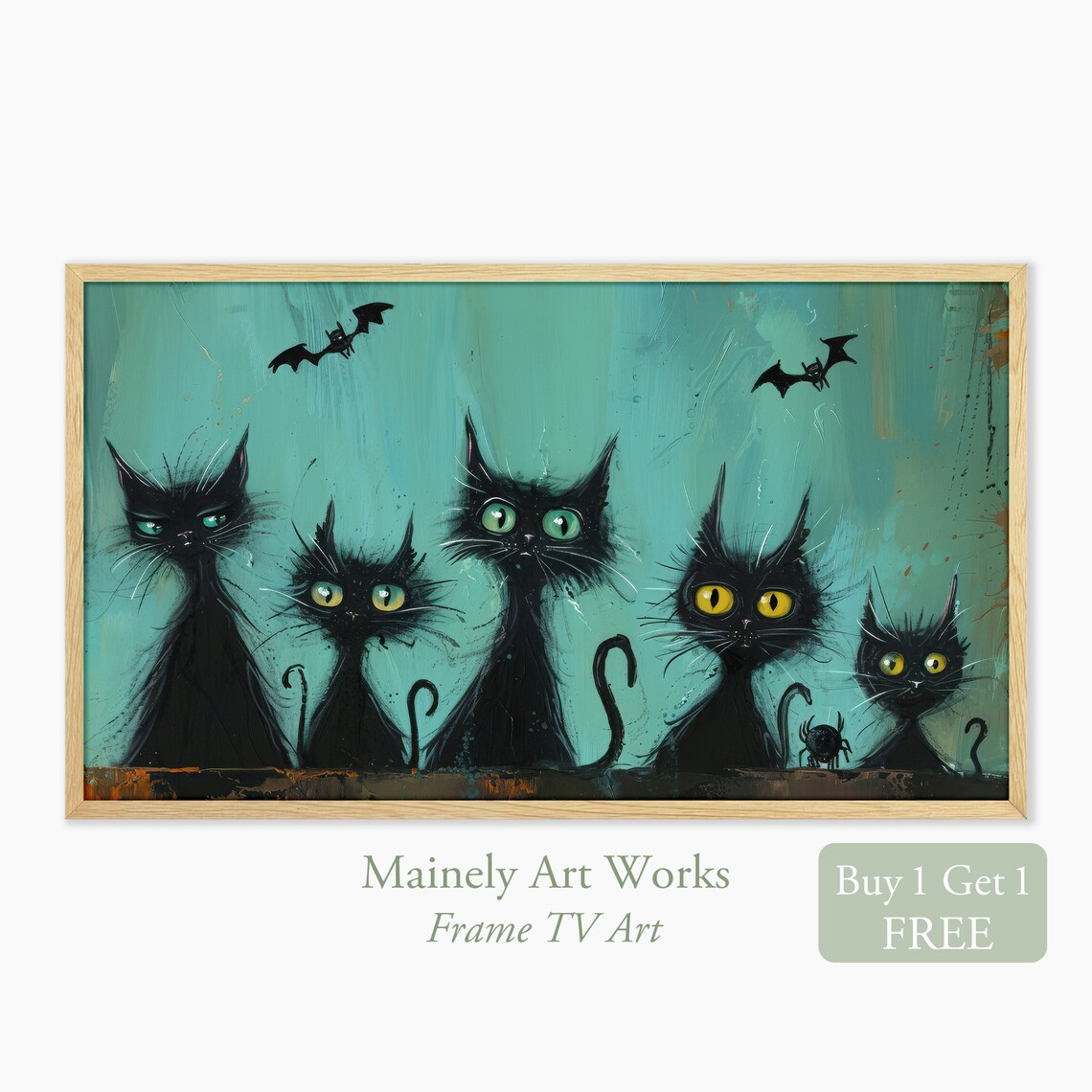 Halloween Black Cats Whimsical Holiday Art Print