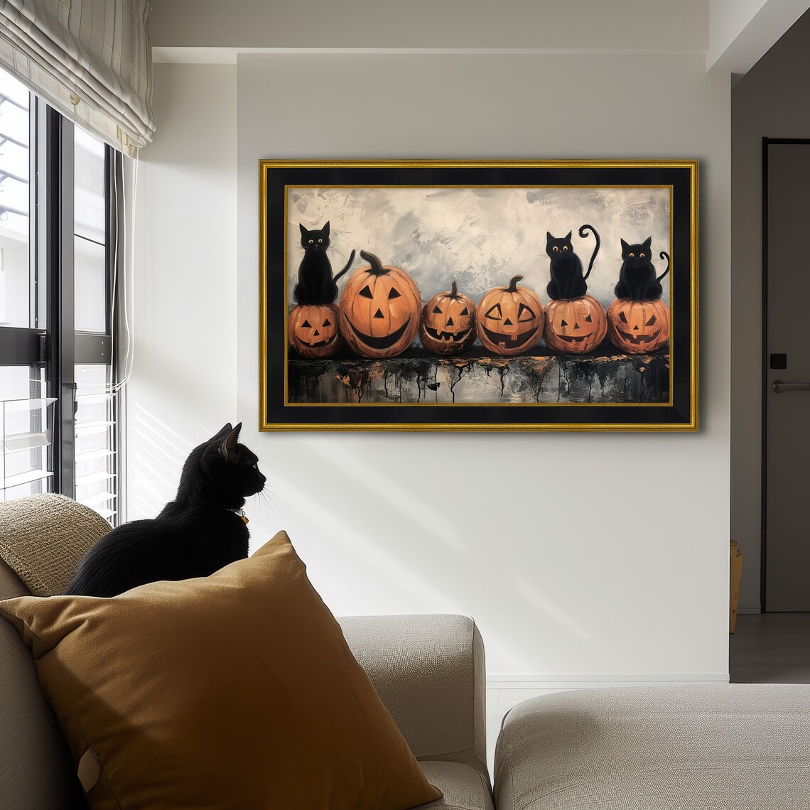 Black Cats, Halloween Cats and Bats Art Print - Image 2