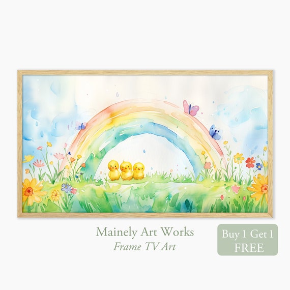 Easter Art For Frame Tv Painting Of Rainbow Frame Tv Baby Chicks Yellow Chicks Frame Easter Rainbow Tv Art