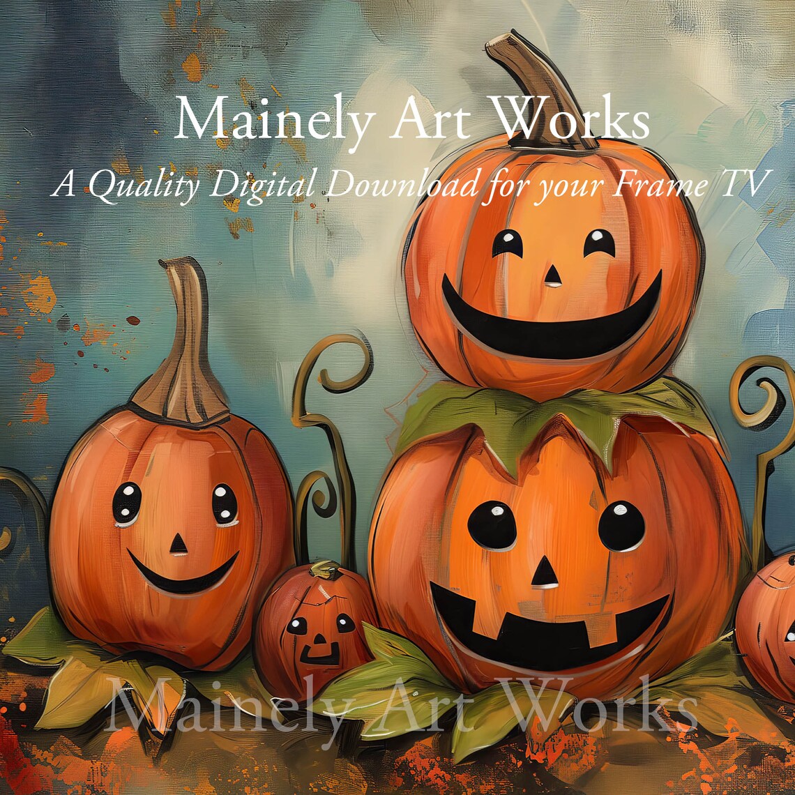 Whimsical Smiling Pumpkins Group Cute Jack O Lanterns Halloween Wall Art Print - Image 3