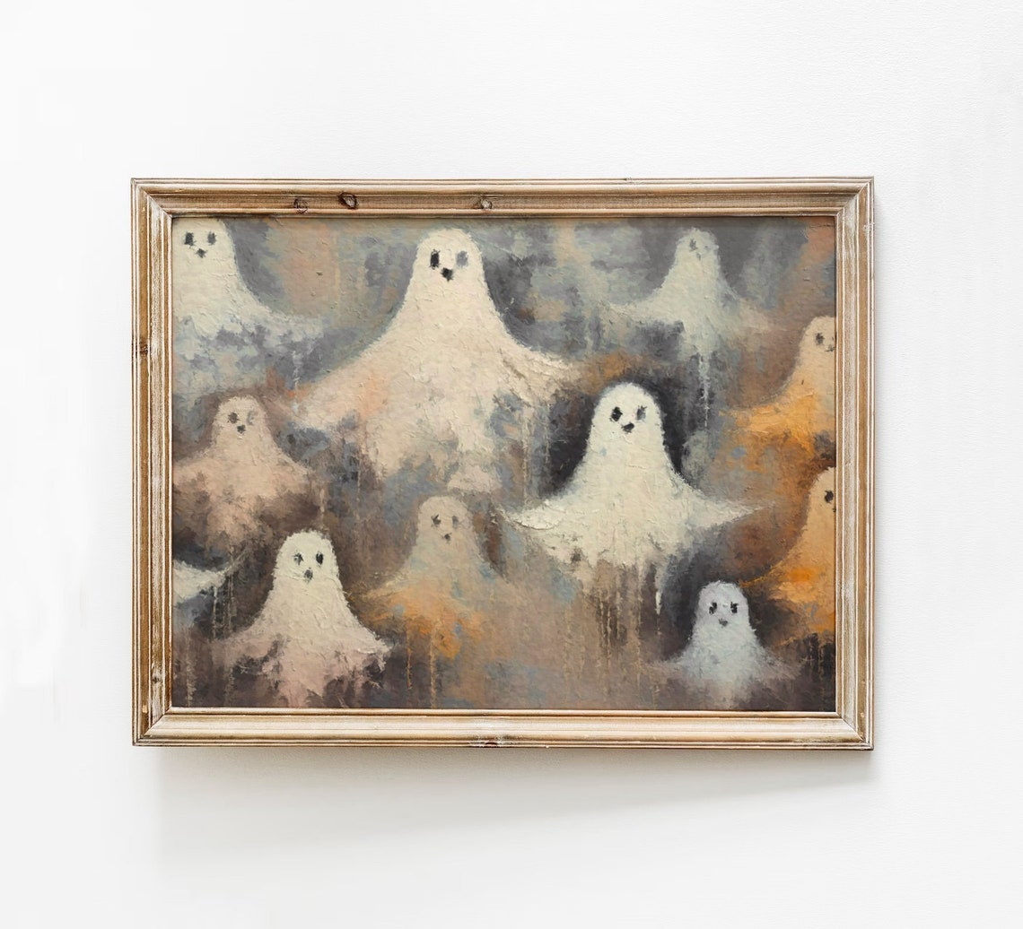 Abstract Ghosts Halloween Print Minimalist Spooky Wall Art