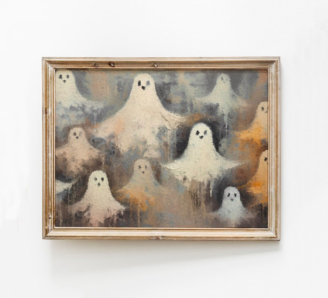 Cute Minimalist Ghost Painting Spooky Vintage Halloween Art Poster