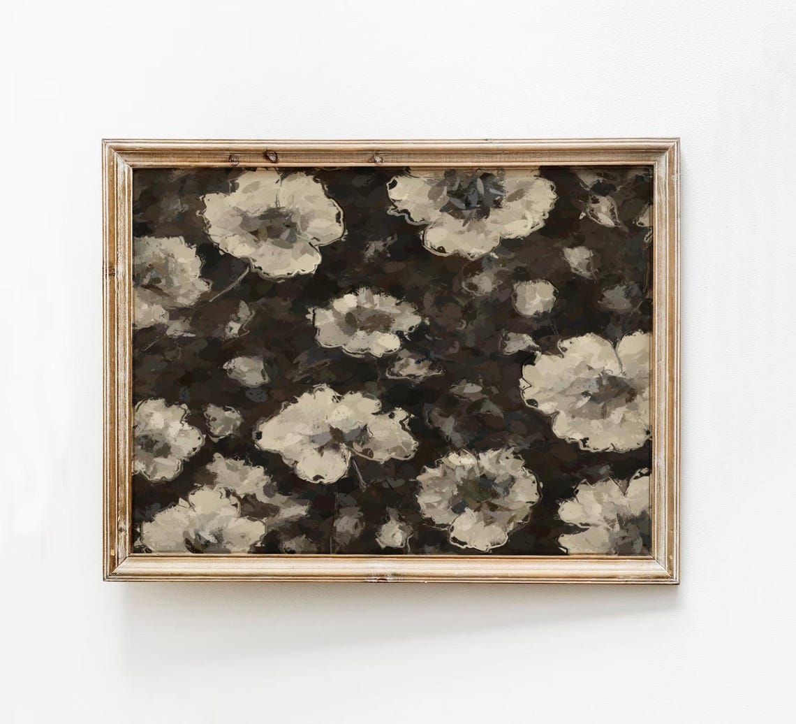 Brown Floral Abstract Vintage Art Print