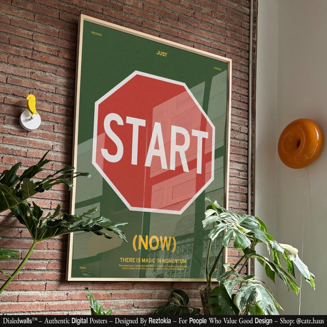 Just Start Now Red Stop Sign Green Motivational Momentum Poster - Image 2
