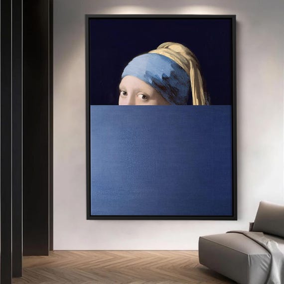 Minimal Girl With A Pearl Earring Vermeer Pop Art Poster Hidden Classic Canvas Print