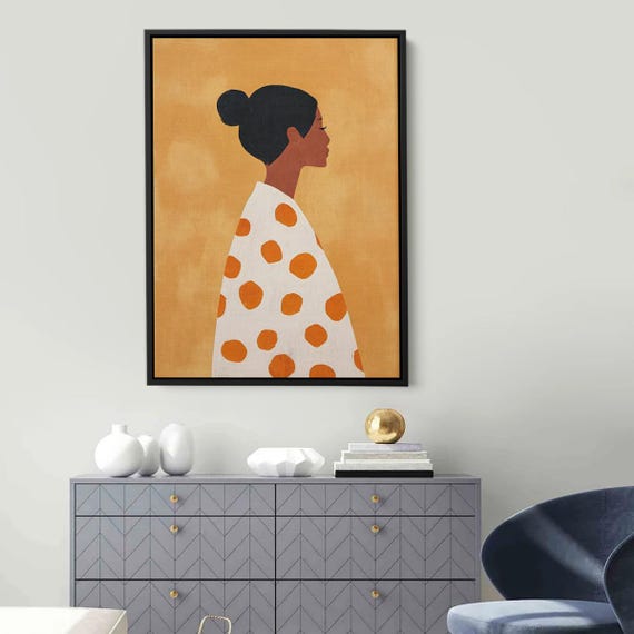 Minimal African Woman Art Print Profile View Wall Orange Yellow Modern Boho Home Decor Stylish Ethnic Female Canvas Poster
