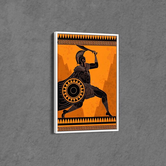 Ancient Greek Warrior Black Figure Vase Style Sword Shield Poster