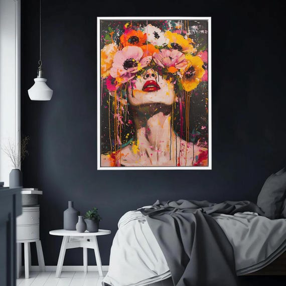 Woman Covered With Flowers Canvas Modern Colorful Abstract Art Bold Wall Decor