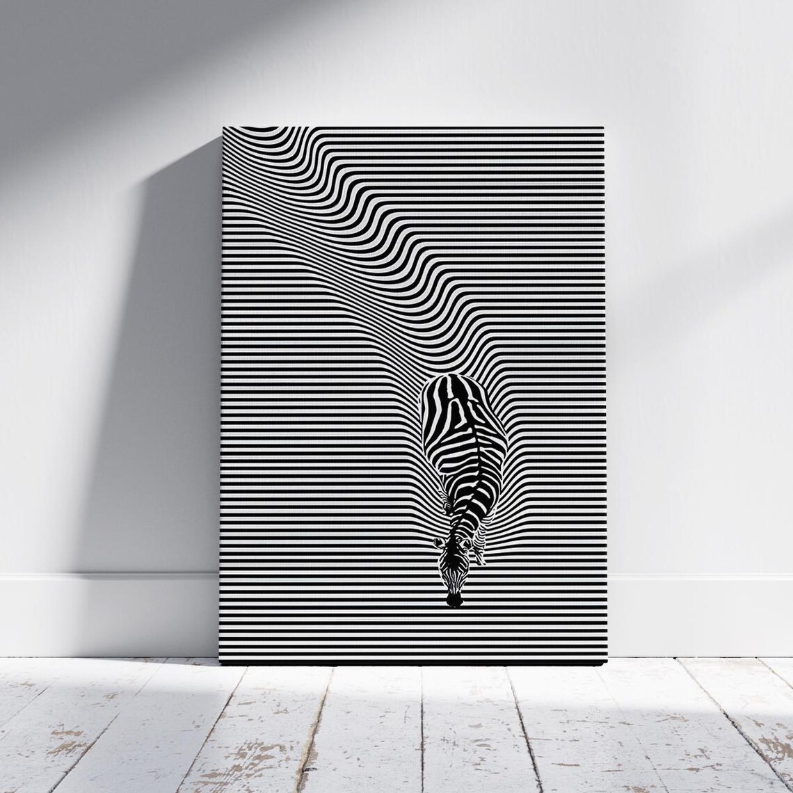 Zebra Optical Illusion Wall Art Black White Abstract Animal Print Trippy Line Modern Minimalist Geometric Poster