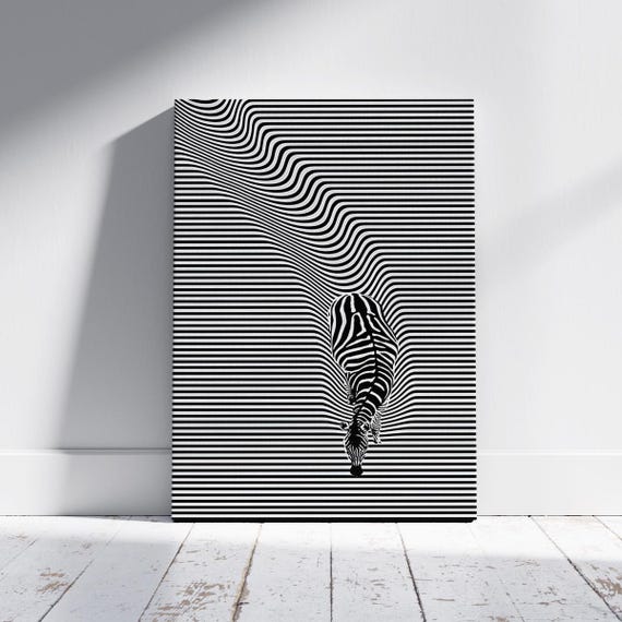Zebra Optical Illusion Wall Art Black White Abstract Animal Print Trippy Line Modern Minimalist Geometric Poster