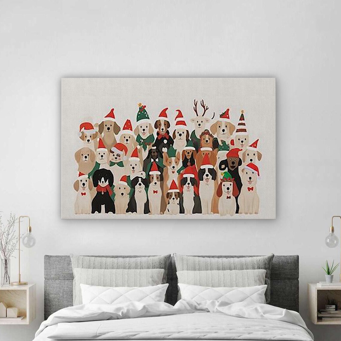 Cute Dogs in Santa Hats Festive Christmas Group Holiday Poster