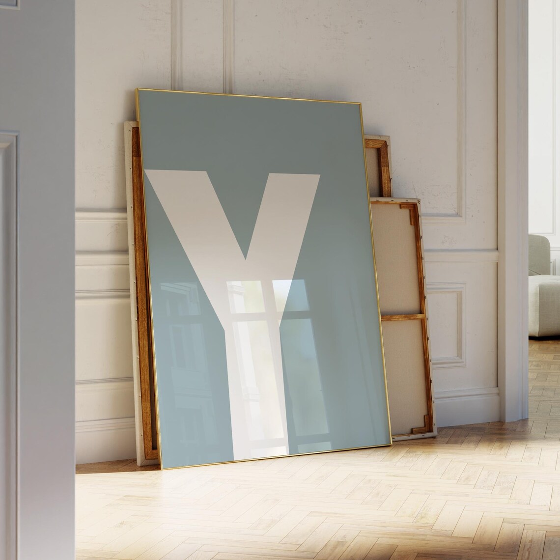 Letter Y Blue Monogram Alphabet Poster for Kids Room Nursery Decor