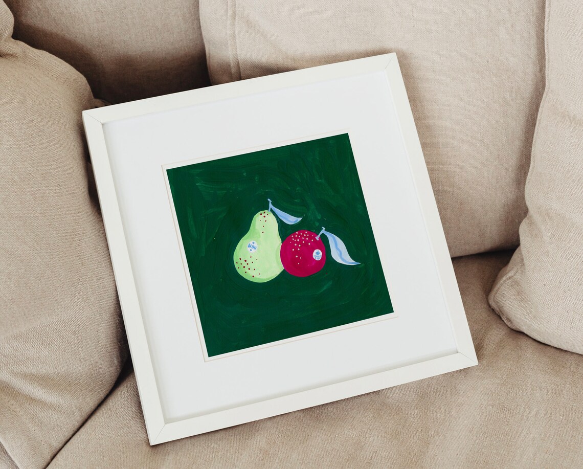 Pear and Orange Jewel Tone Abstract Fruit Print - Image 3