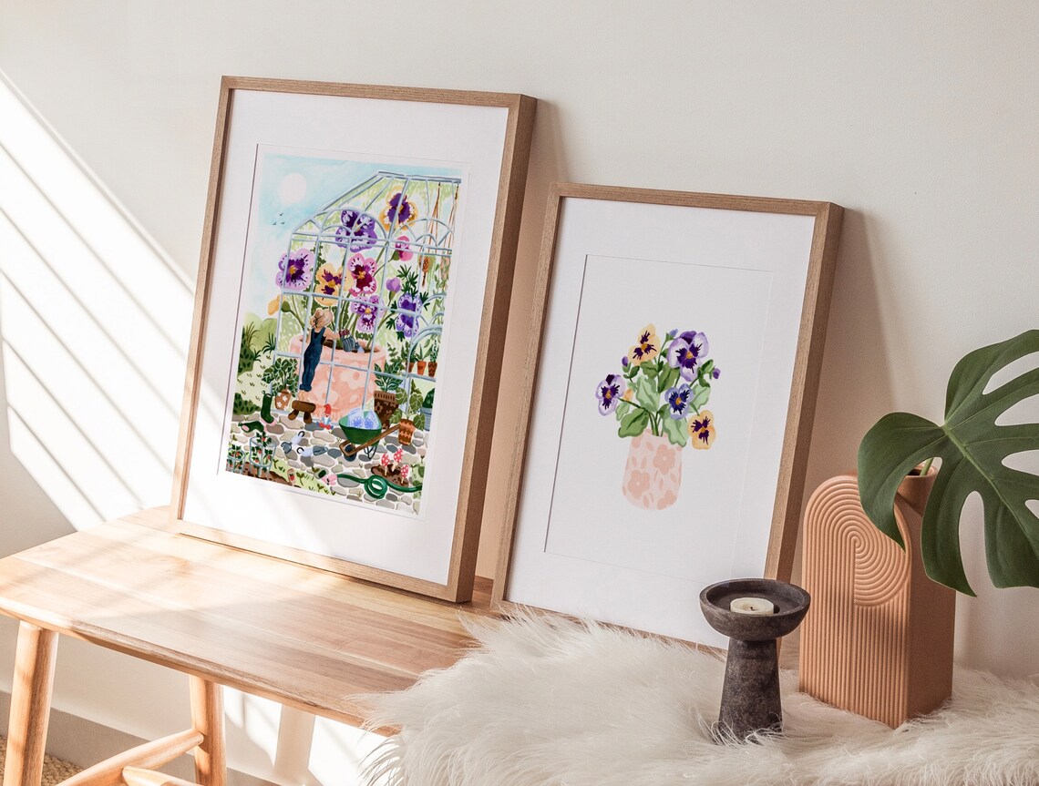 Pansies In A Vase Art Print, Watercolor Floral - Image 2