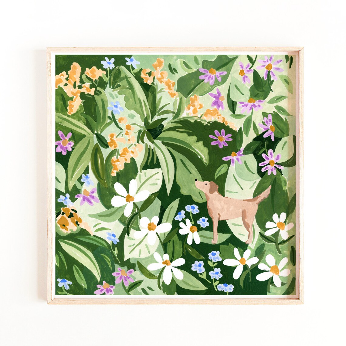 Dog And Flowers Botanical Art Print, Greenery Labrador