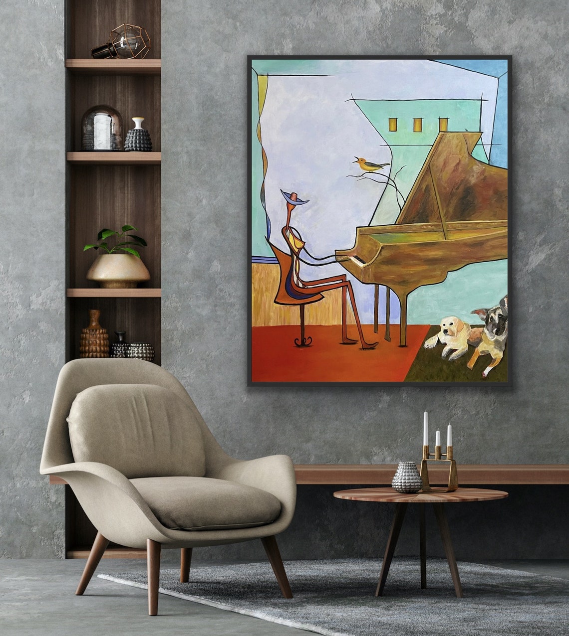 Abstract Piano Oil Painting Music Room Art Modern Oil Painting Of Abstract Figure Pet Portrait Dog Portrait - Image 2
