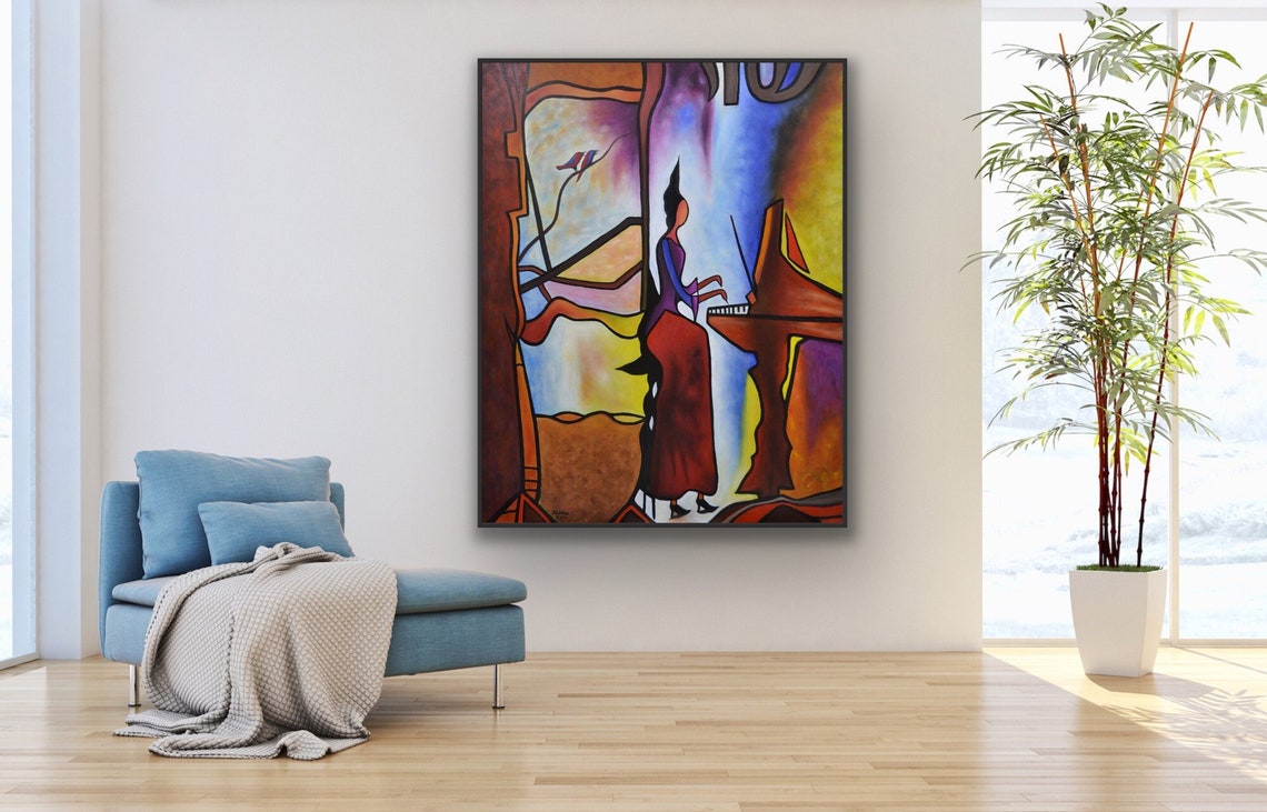 Contemporary Art Piano Painting On Cubism Art Modern Abstract Oil Painting Handmade Colorful Painting On Music Room Art