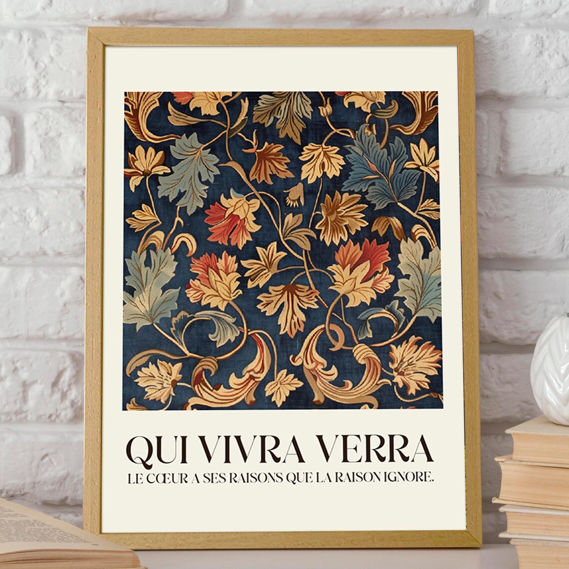 Qui Vivra Verra Antique Floral Tapestry French Proverb Vintage Wall Poster - Image 2