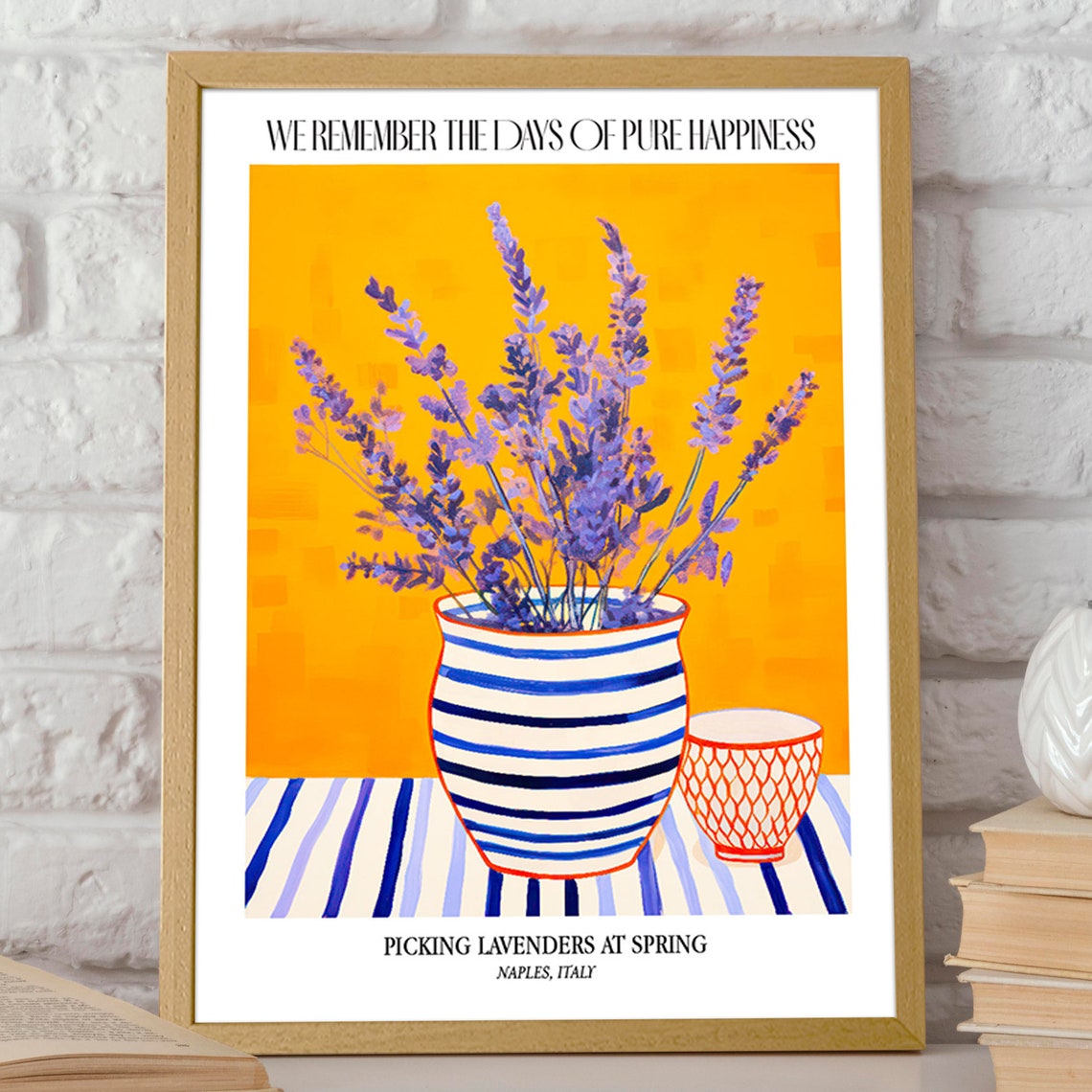 Lavender Wall Art Poster Pure Happiness Naples Springtime Artwork Bold Striped Vase With Vibrant Florals For Joyful Home Decor - Image 2