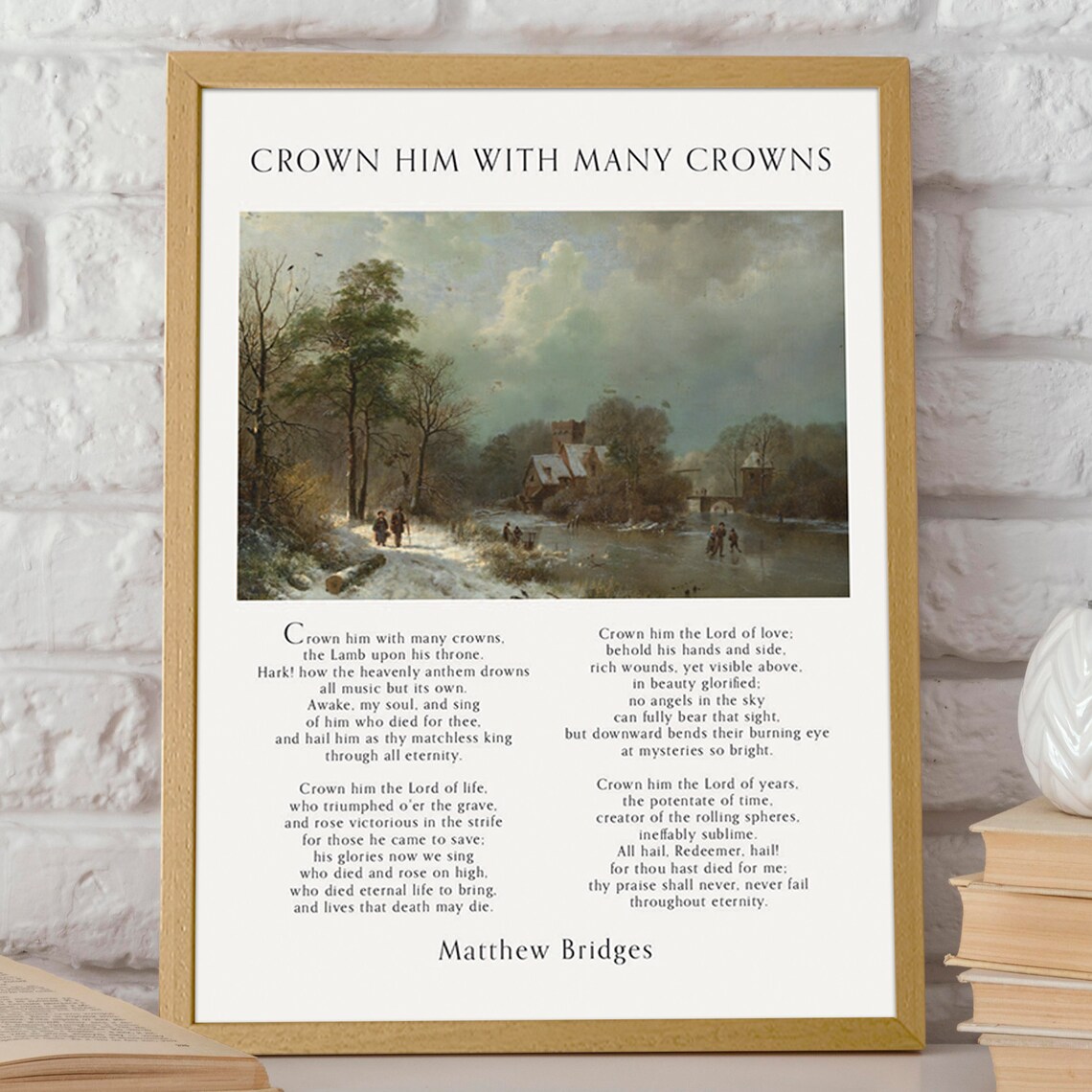 Crown Him With Many Crowns Hymn Lyrics Winter Landscape Poster - Image 2