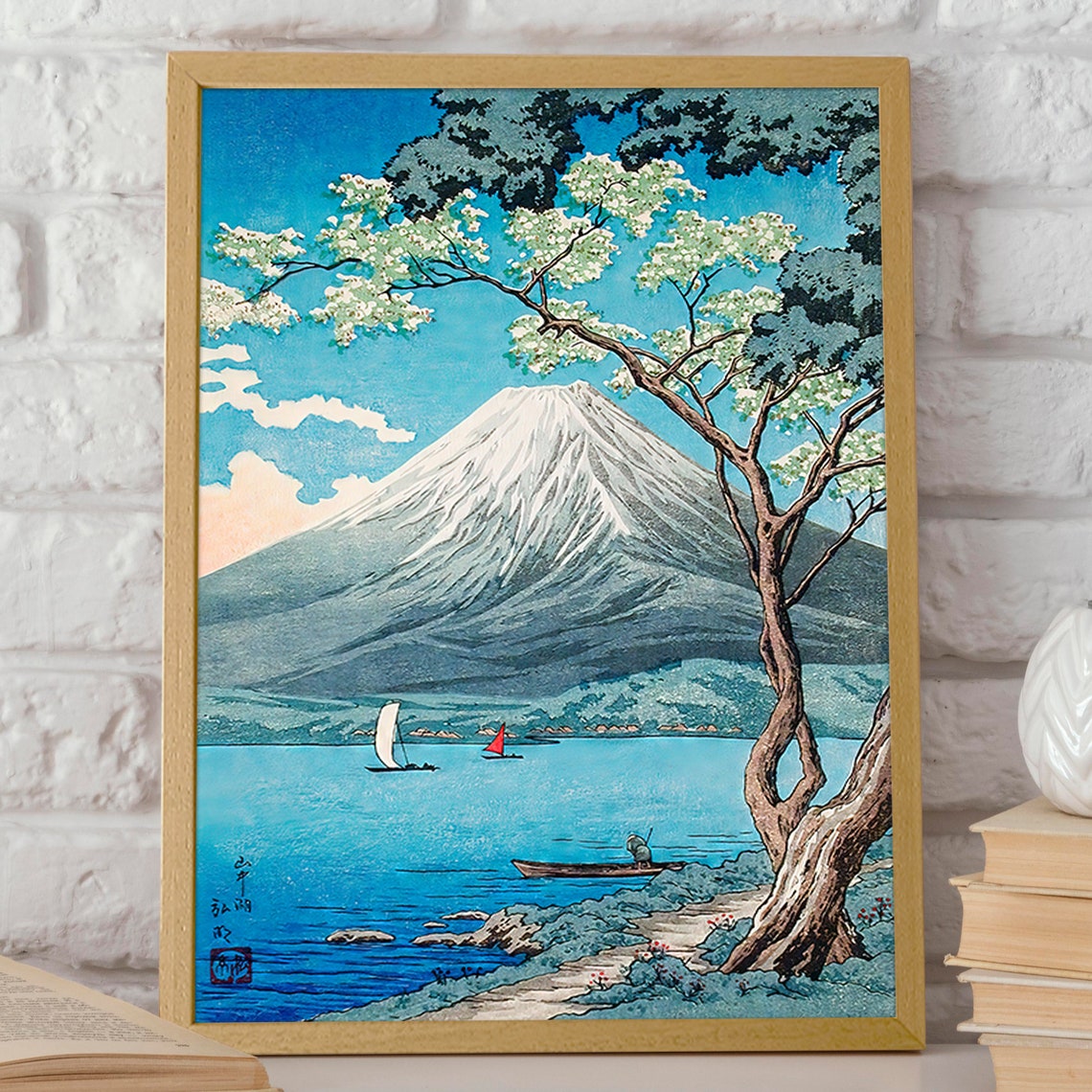 Asian Painting Mount Fuji Japanese Woodblock Blue Mountain Print Serene Beauty Of Mount Fuji In Silver And Blue Colors To Enhance Your Home - Image 2
